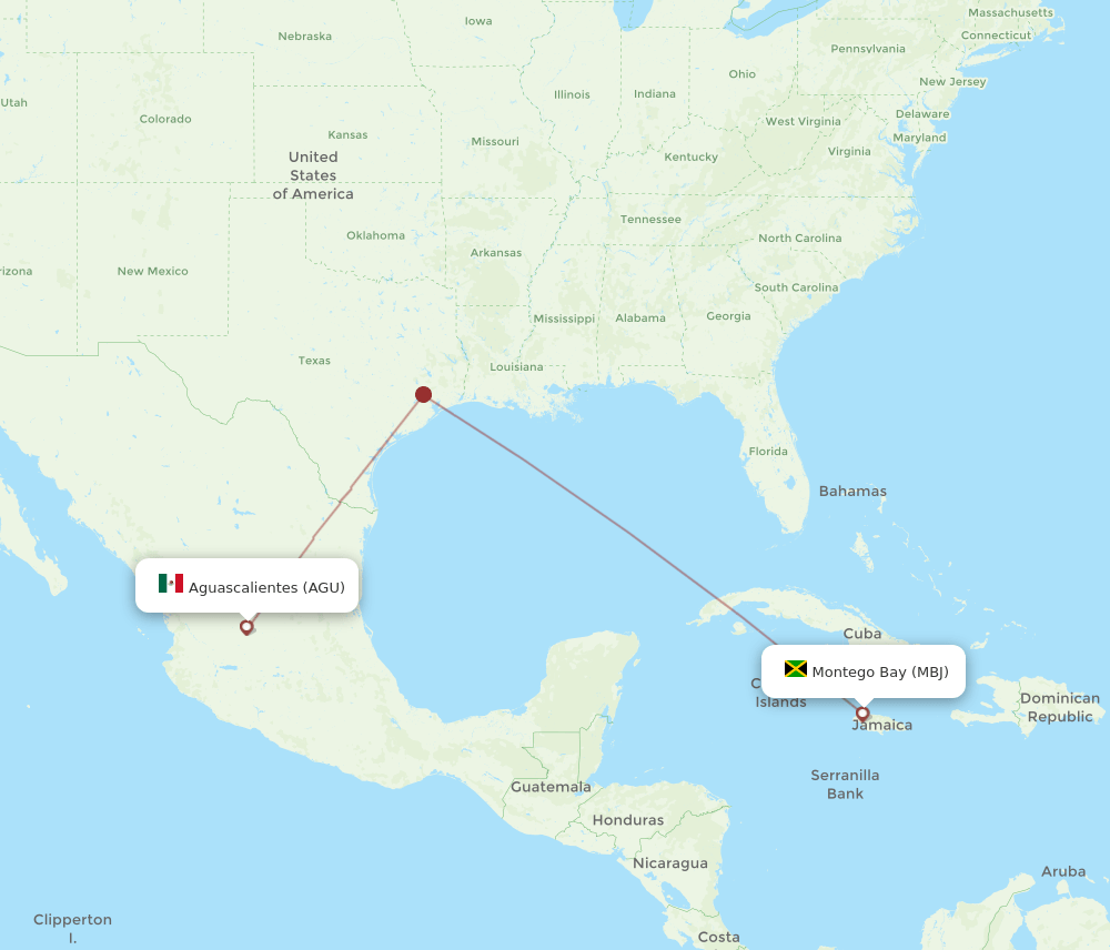 AGU to MBJ flights and routes map