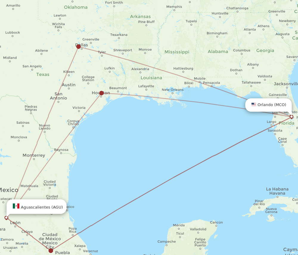 AGU-MCO flight routes