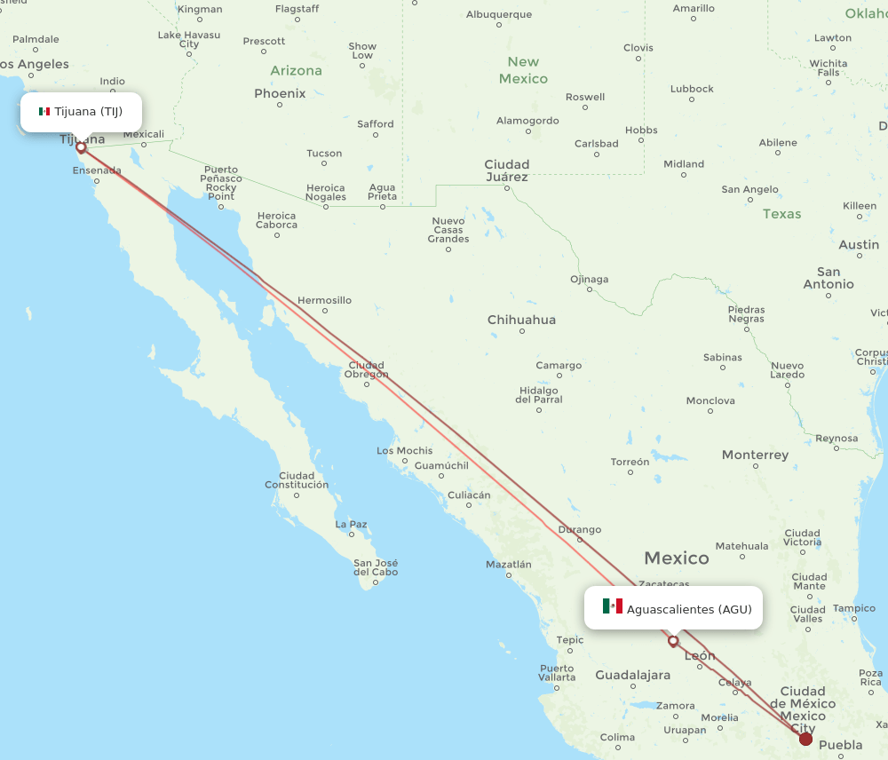 AGU to TIJ flights and routes map