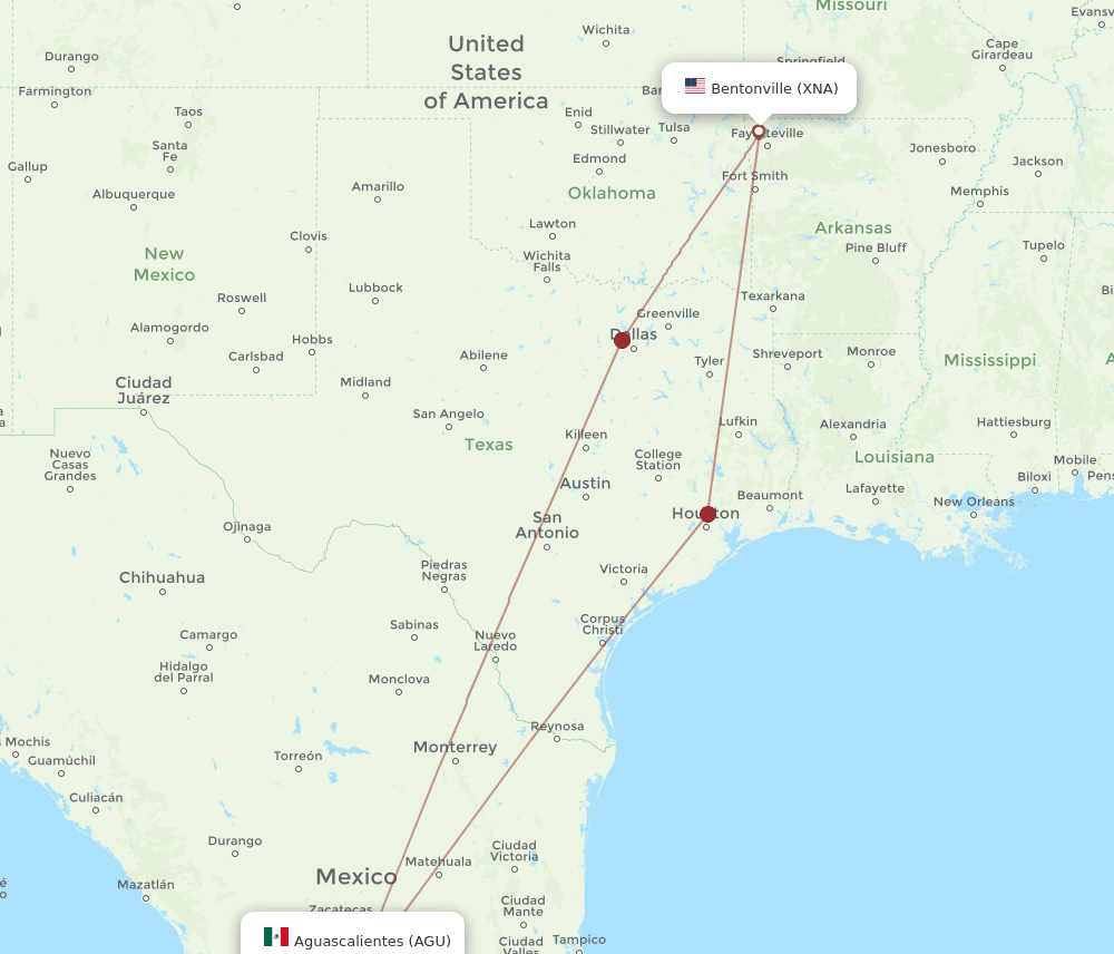 AGU-XNA flight routes