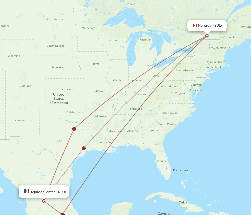 AGU-YUL flight routes