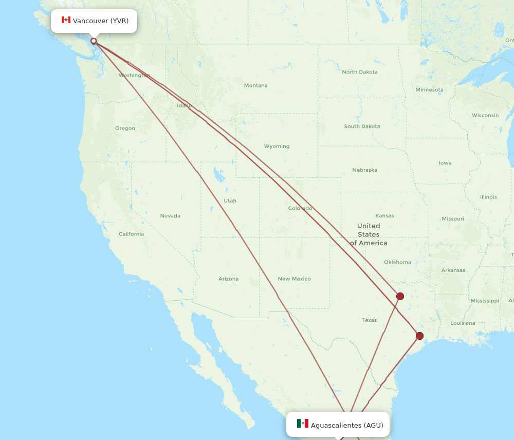 AGU to YVR flights and routes map
