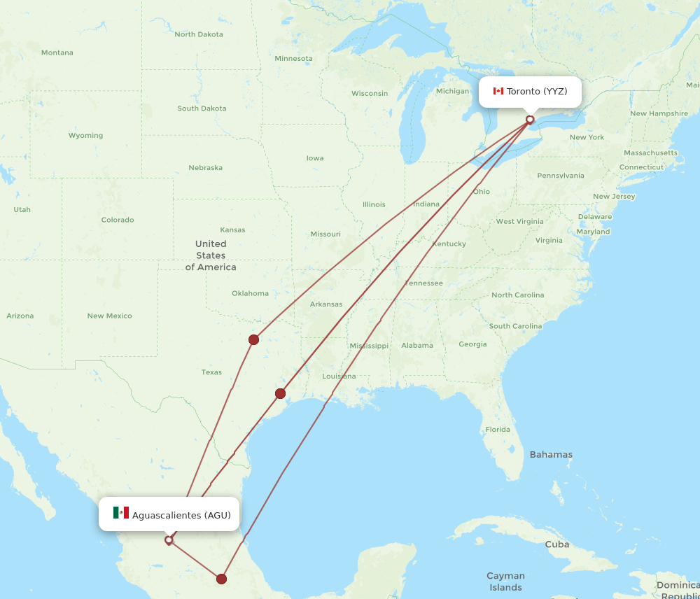 AGU to YYZ flights and routes map