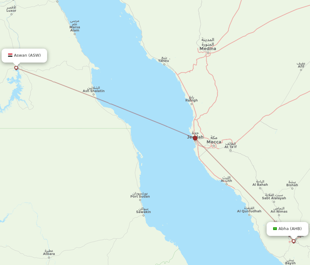 Aswan - Abha route map and flight paths