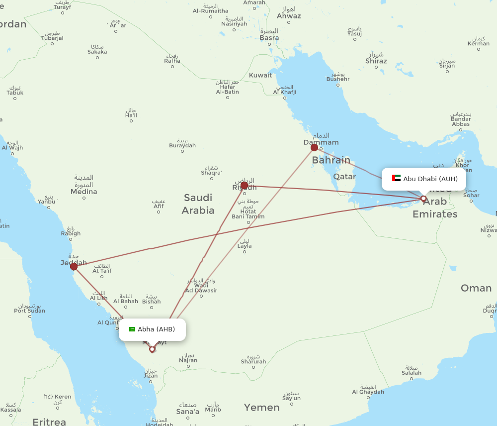 AHB to AUH flights and routes map