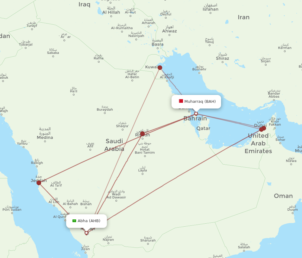 AHB to BAH flights and routes map
