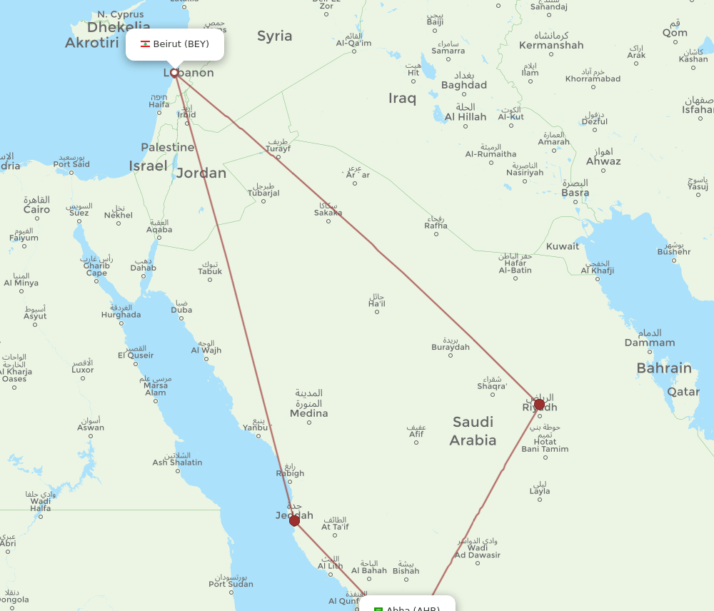 AHB-BEY flight routes