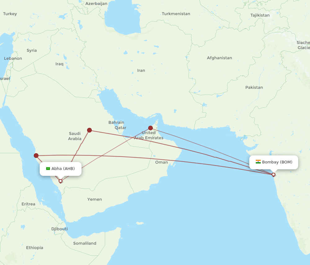 AHB-BOM flight routes