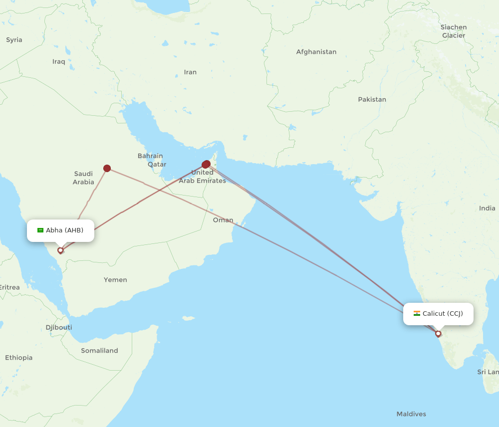 AHB-CCJ flight routes