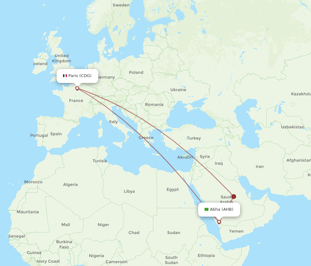 AHB to CDG flights and routes map