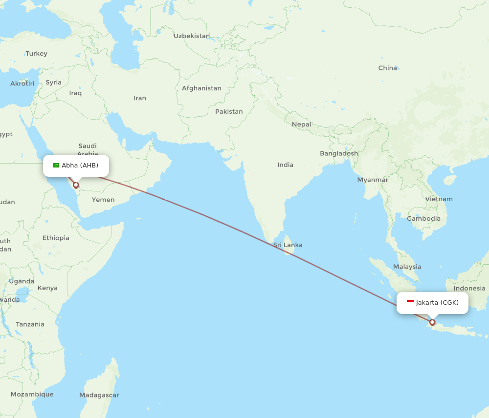 AHB to CGK flights and routes map