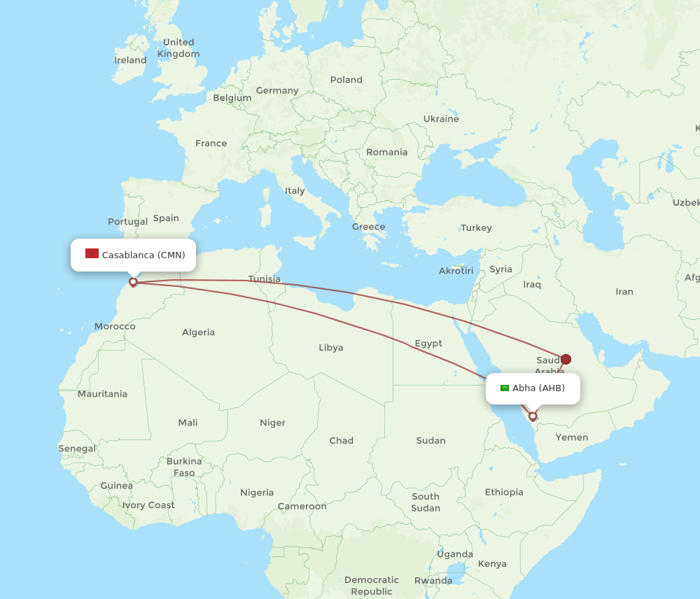 AHB-CMN flight routes