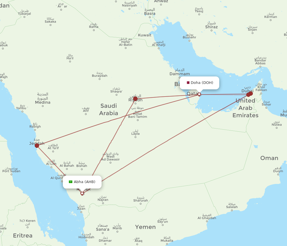AHB to DOH flights and routes map