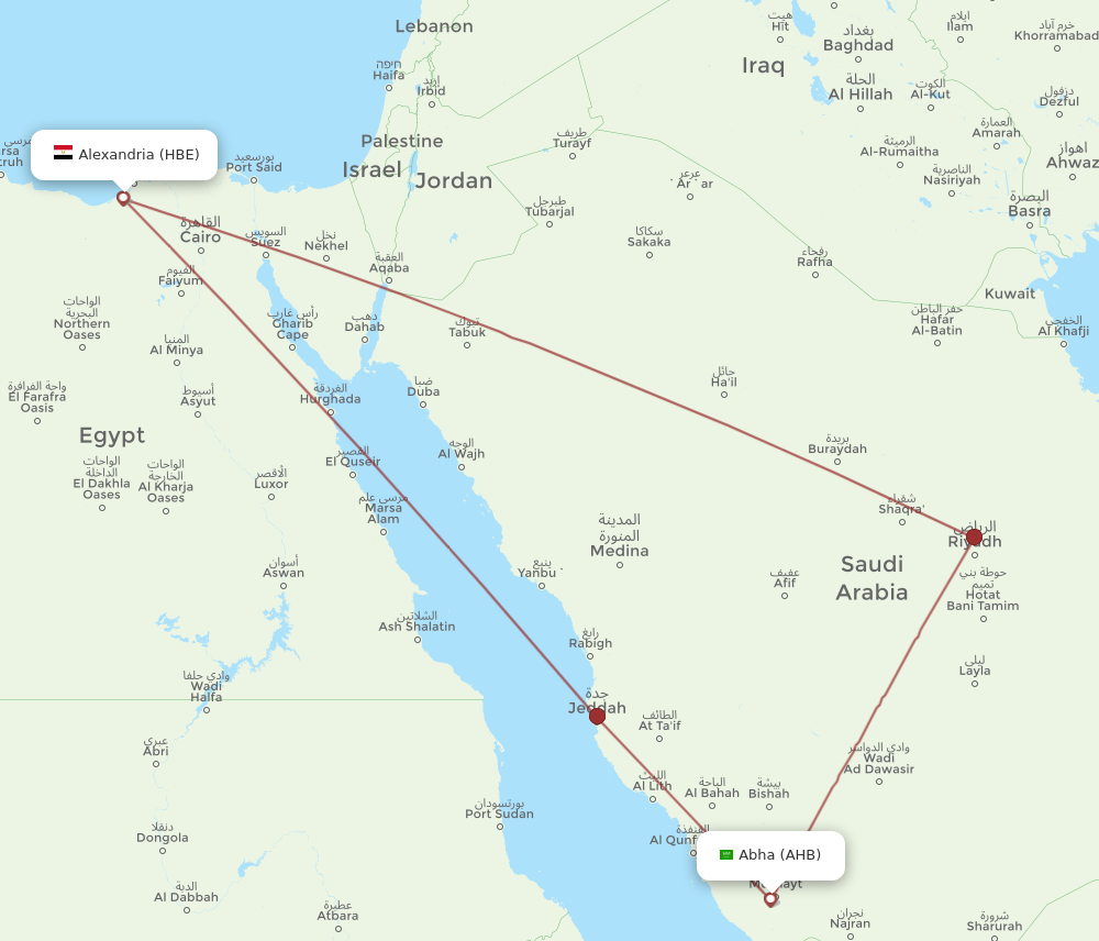 AHB to HBE flights and routes map