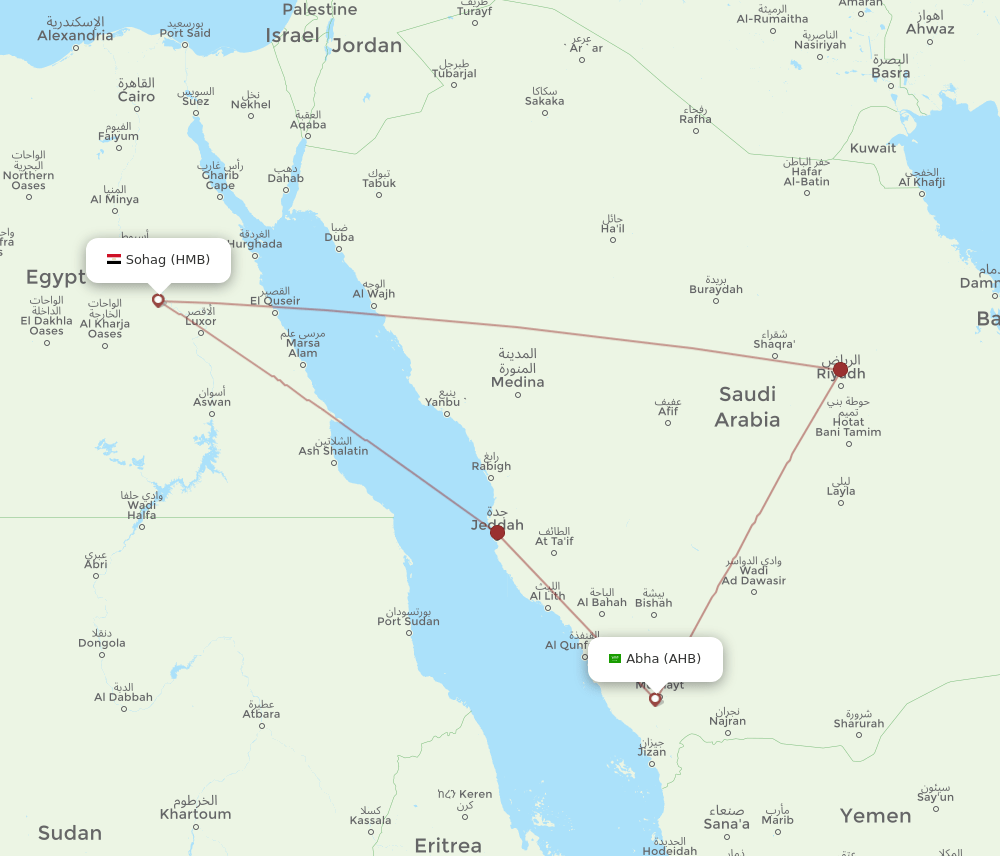 AHB to HMB flights and routes map