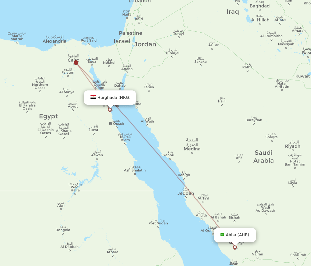 AHB to HRG flights and routes map