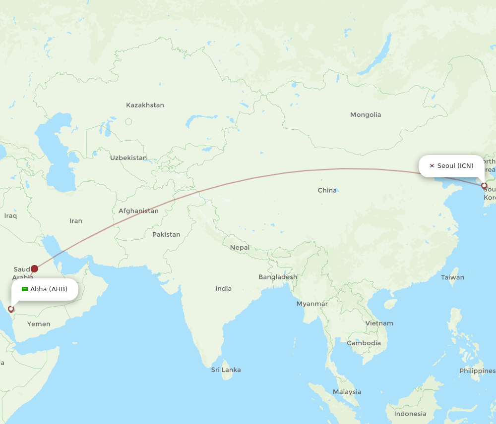 AHB to ICN flights and routes map