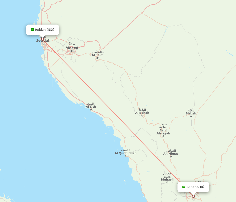 Abha - Jeddah route map and flight paths
