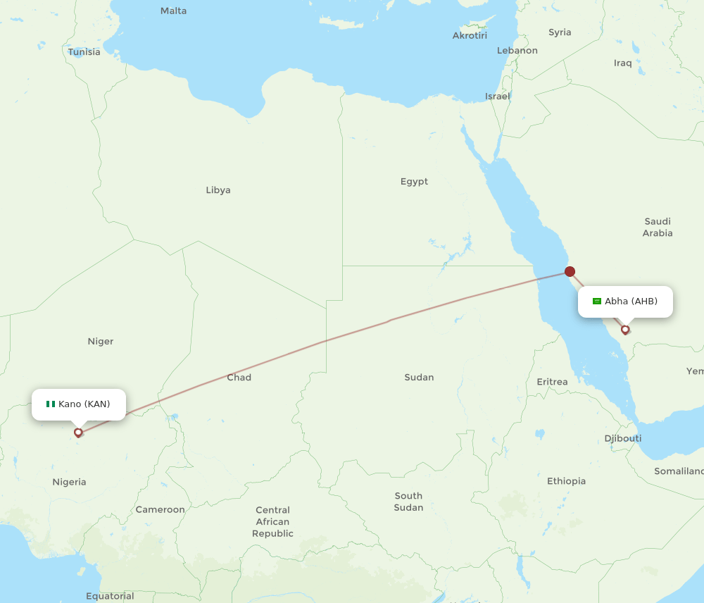 AHB to KAN flights and routes map