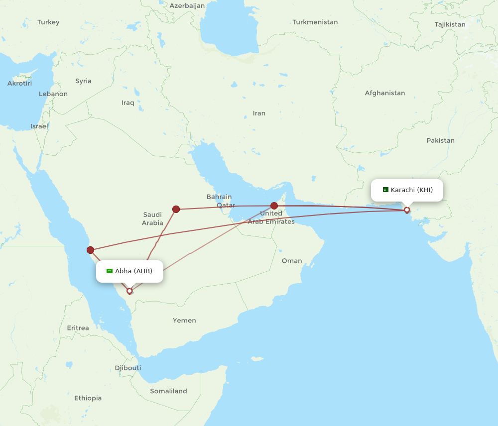 AHB to KHI flights and routes map