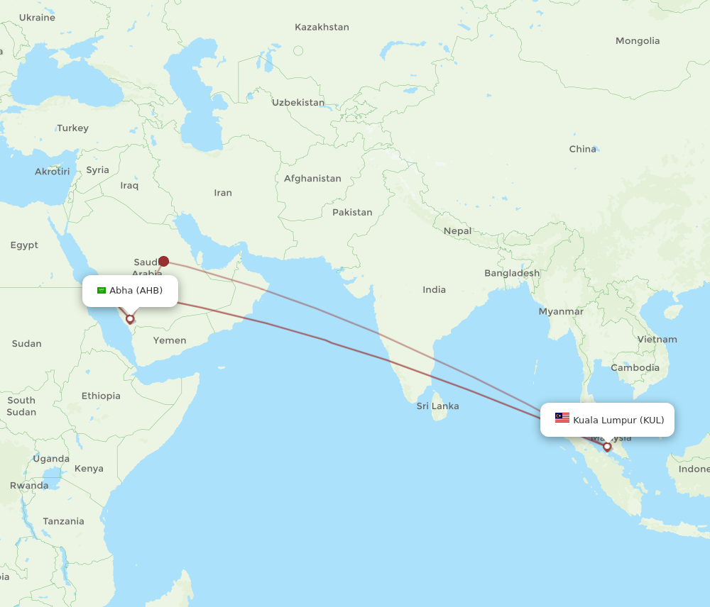 AHB to KUL flights and routes map
