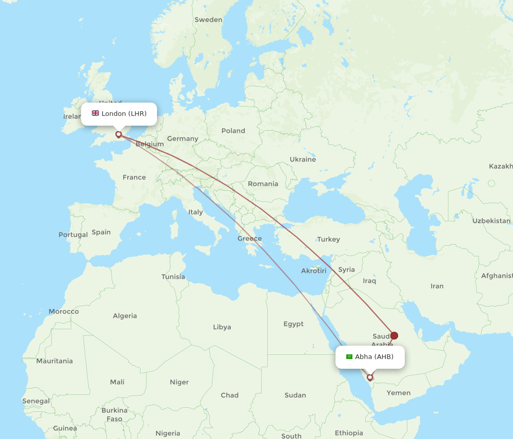 AHB-LHR flight routes