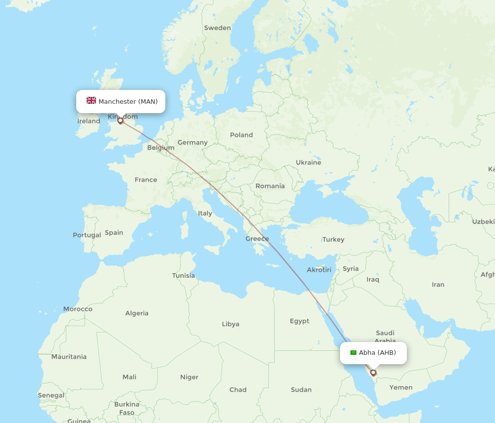 AHB-MAN flight routes
