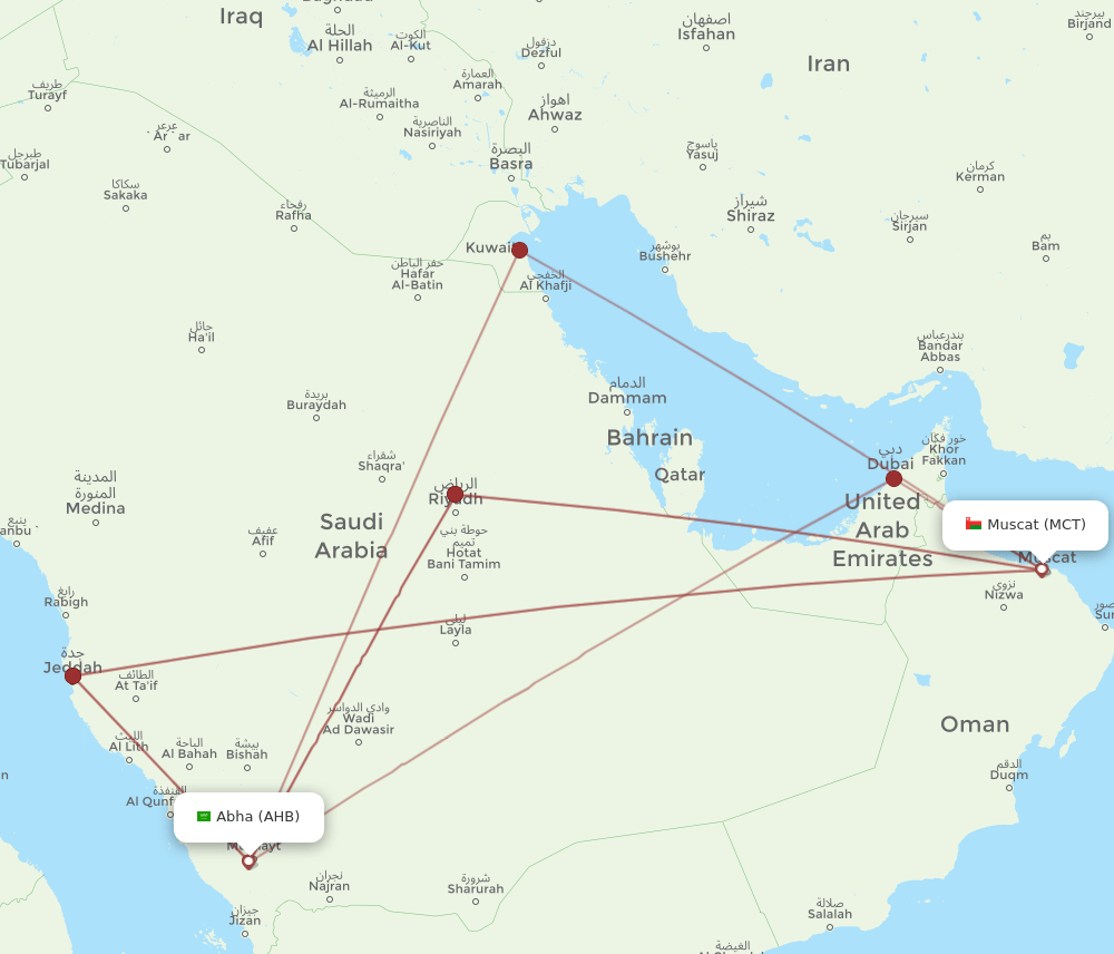 AHB-MCT flight routes