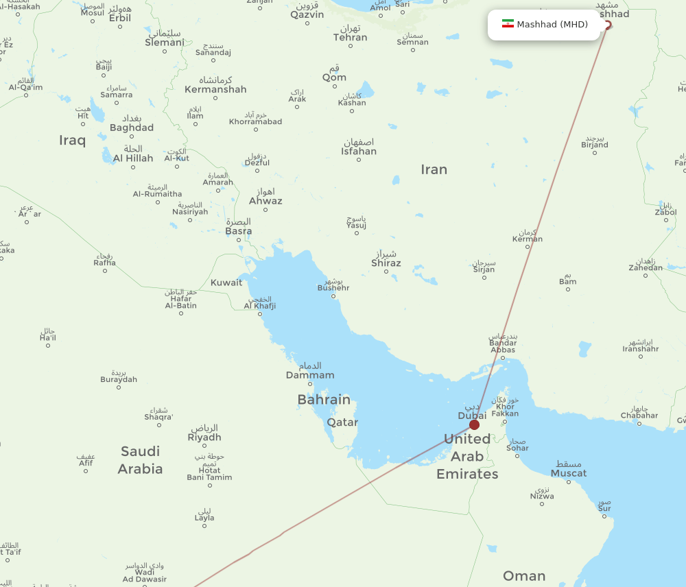 Mashad - Abha route map and flight paths
