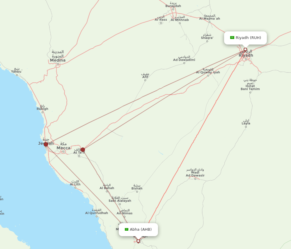AHB to RUH flights and routes map