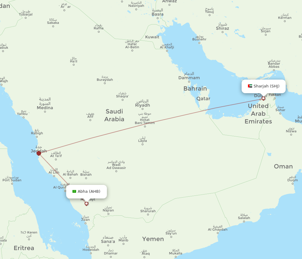 AHB to SHJ flights and routes map