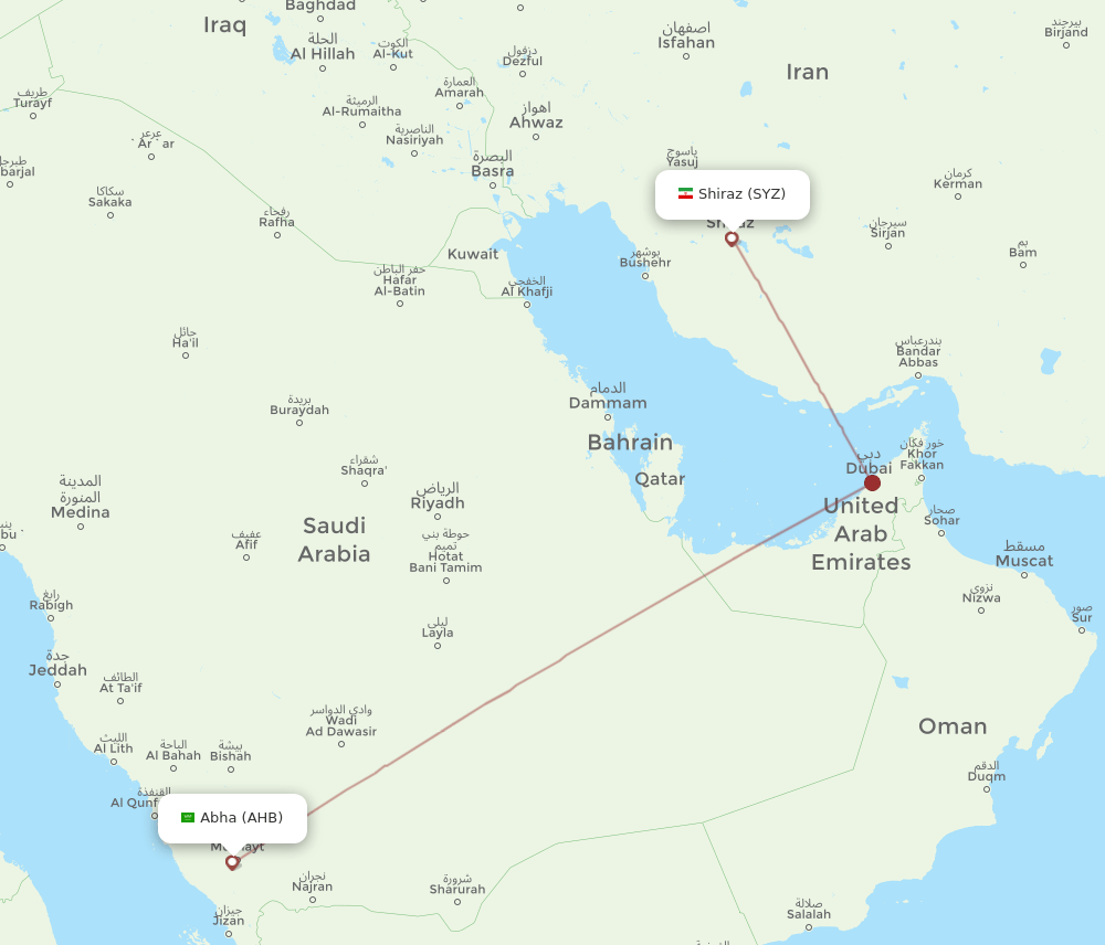 AHB-SYZ flight routes