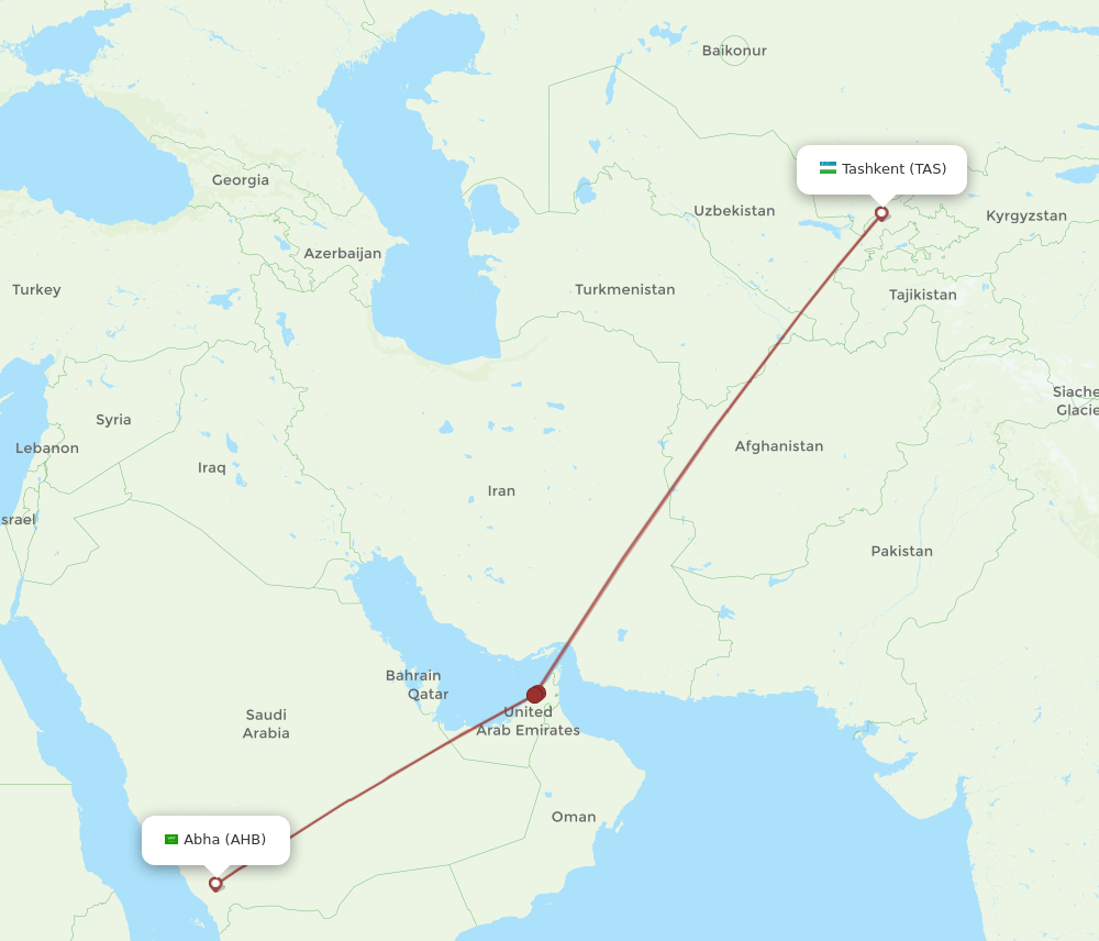 AHB to TAS flights and routes map