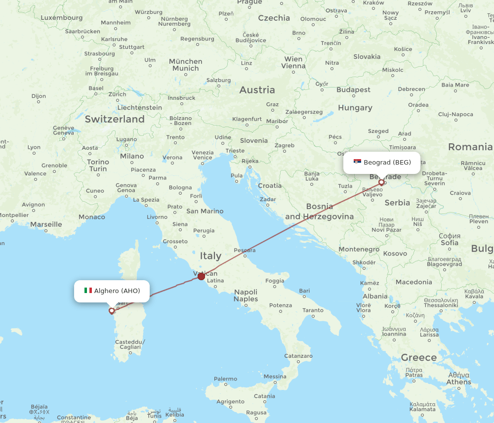 AHO-BEG flight routes