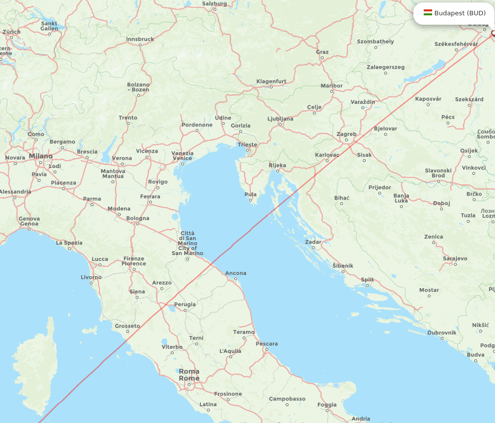Budapest - Alghero route map and flight paths
