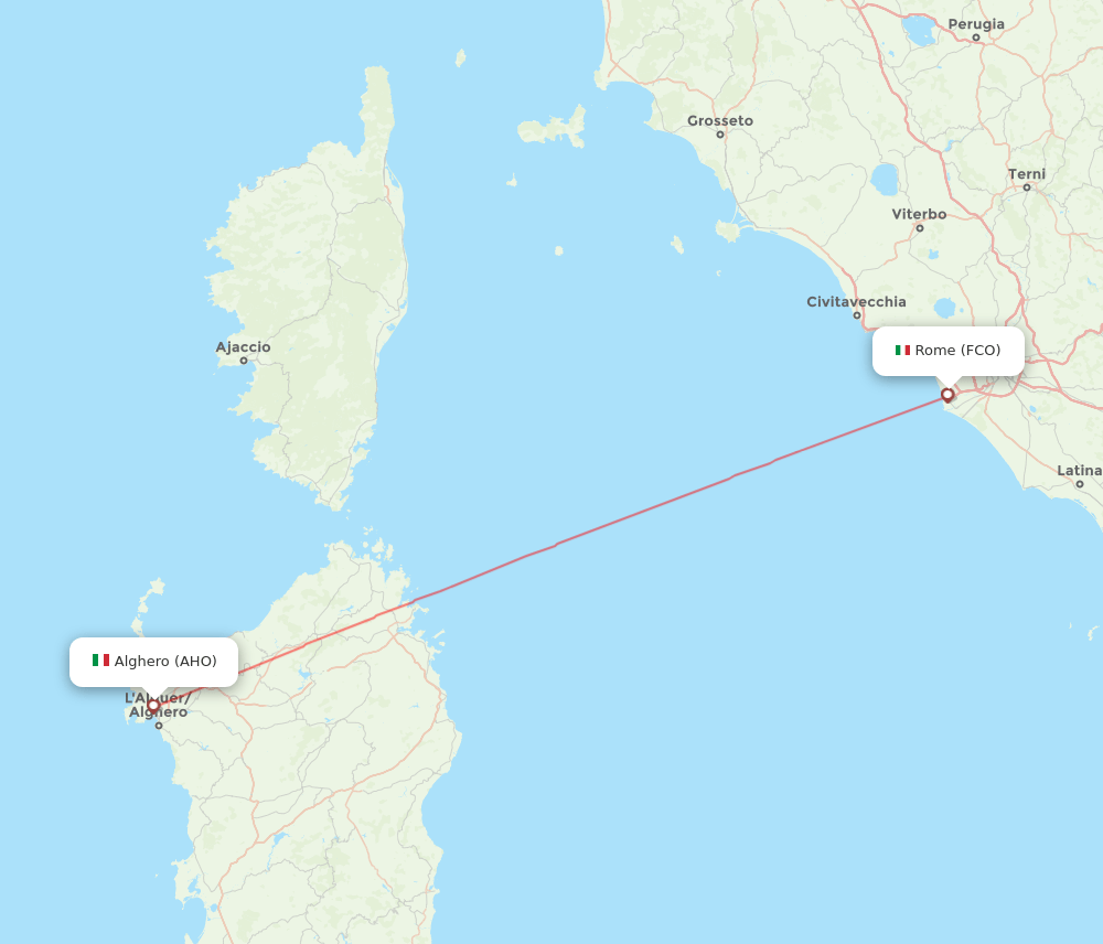 Alghero - Rome route map and flight paths