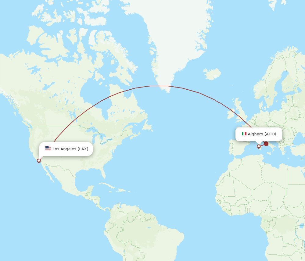 LAX to AHO flights and routes map