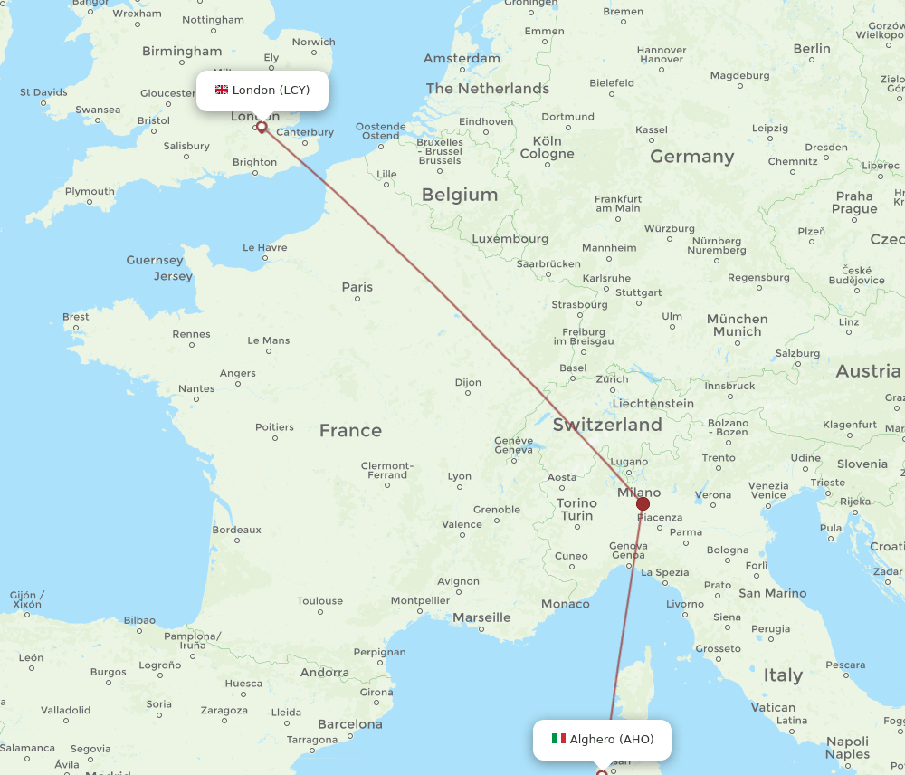 AHO-LCY flight routes