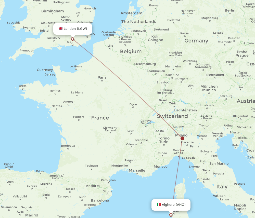 AHO-LGW flight routes