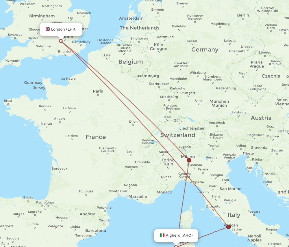 AHO-LHR flight routes