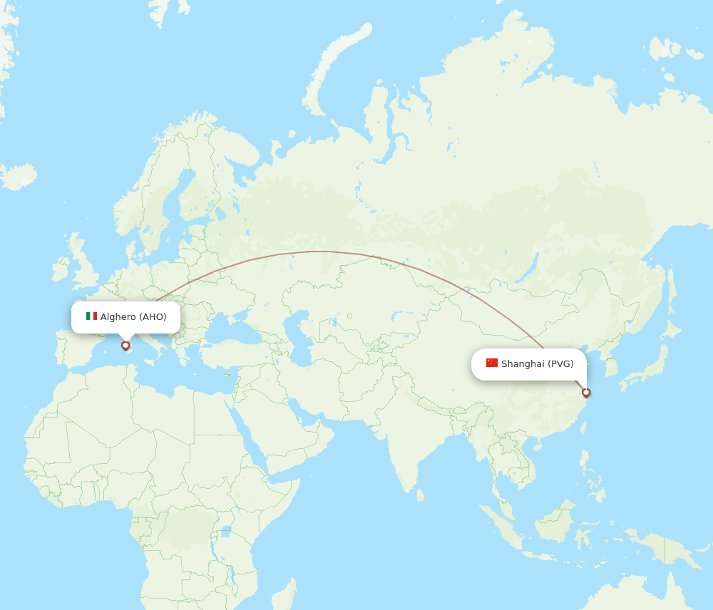Shanghai - Alghero route map and flight paths