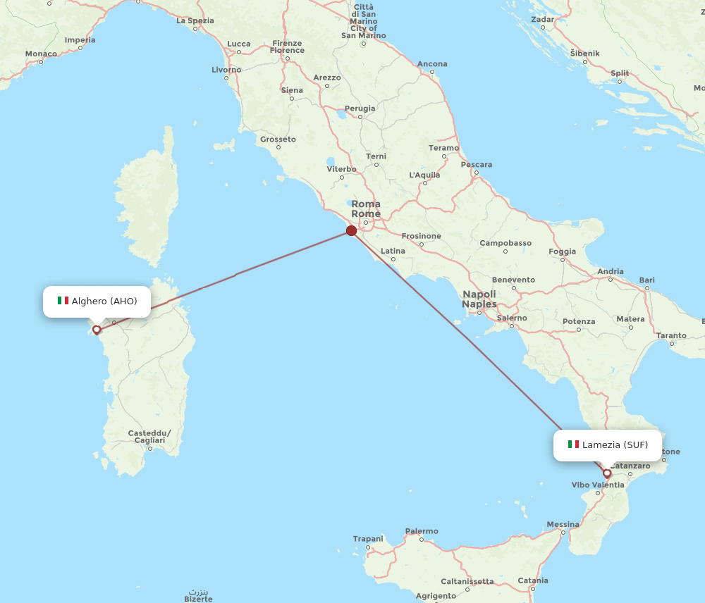 AHO to SUF flights and routes map