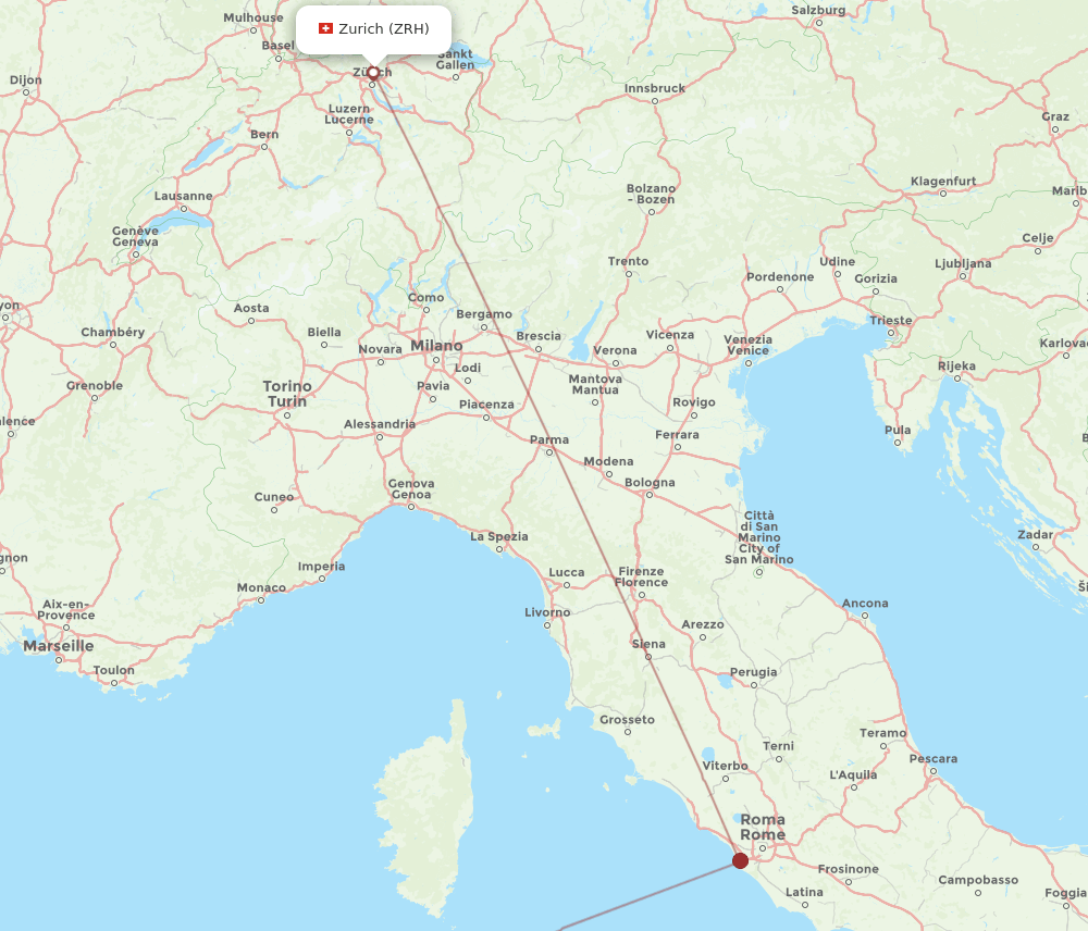 AHO to ZRH flights and routes map
