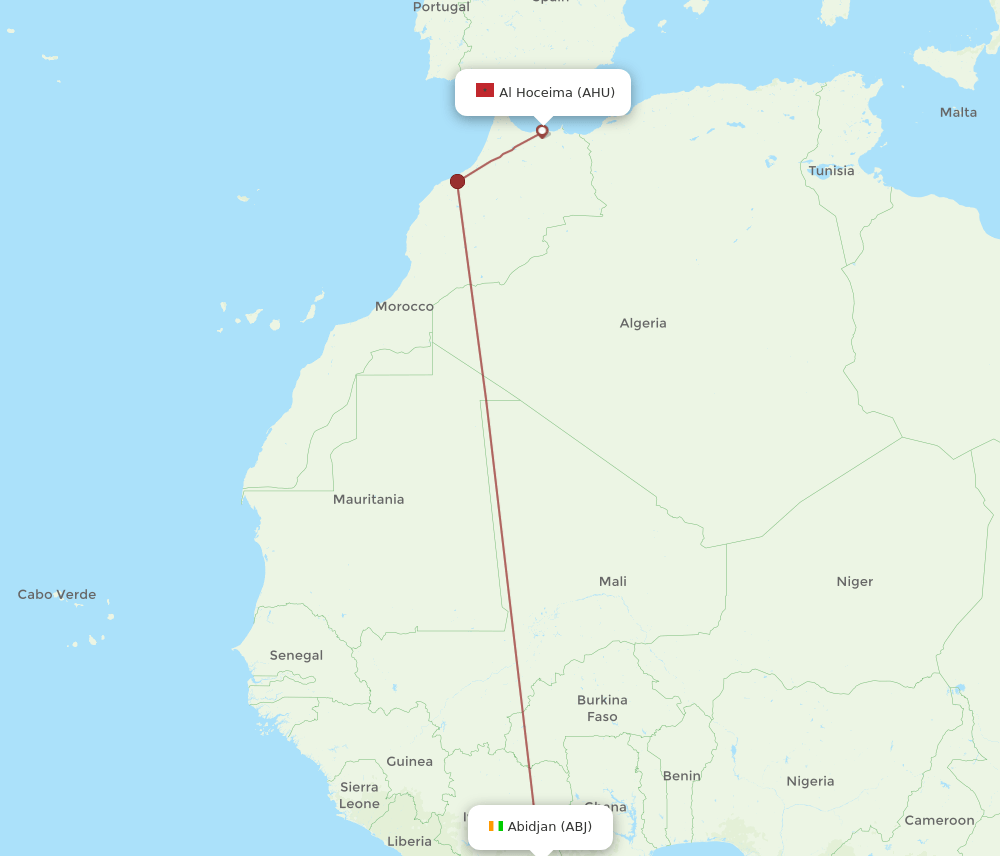 Abidjan - Al Hoceima route map and flight paths