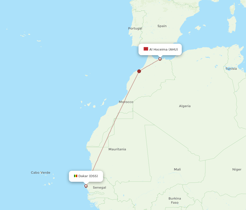 AHU to DSS flights and routes map