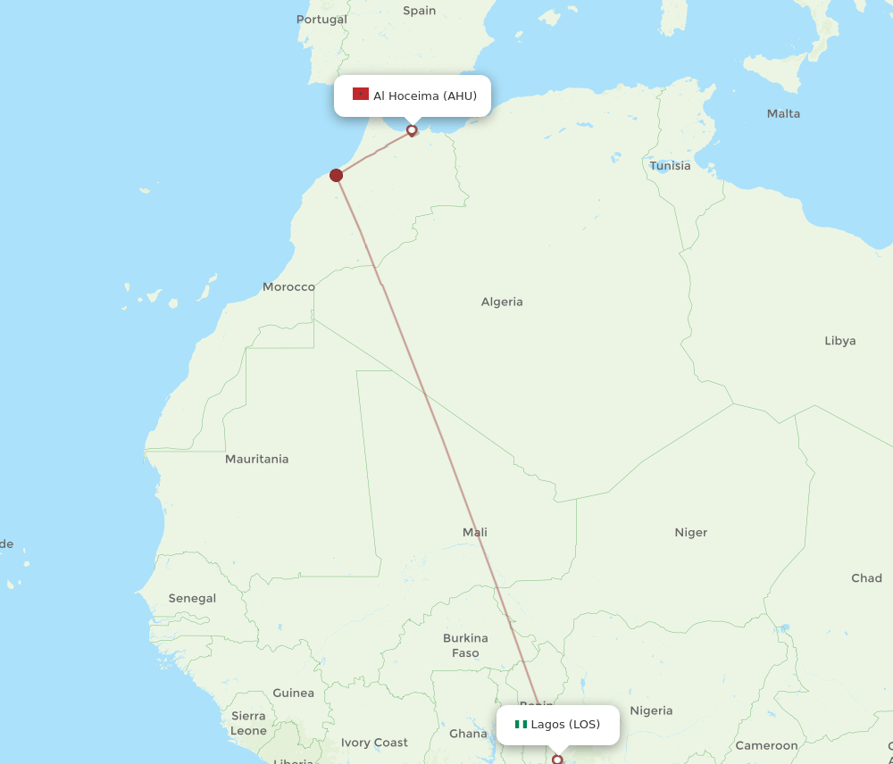 AHU to LOS flights and routes map