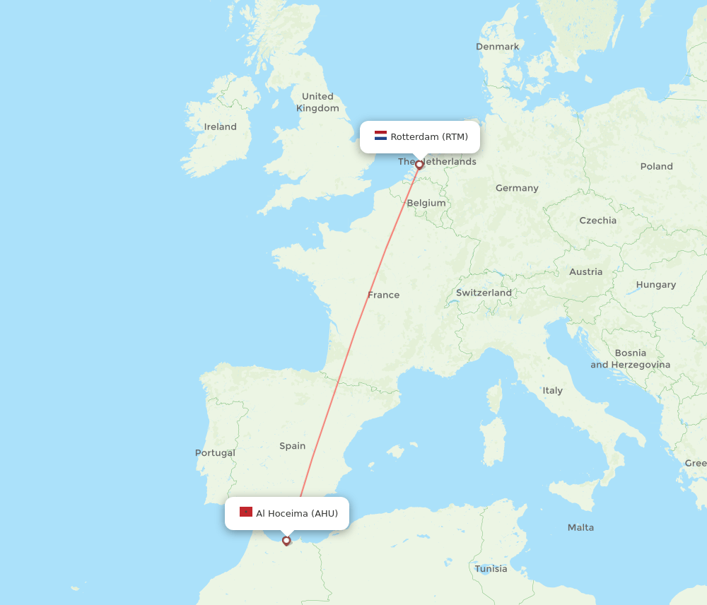 Al Hoceima - Rotterdam route map and flight paths