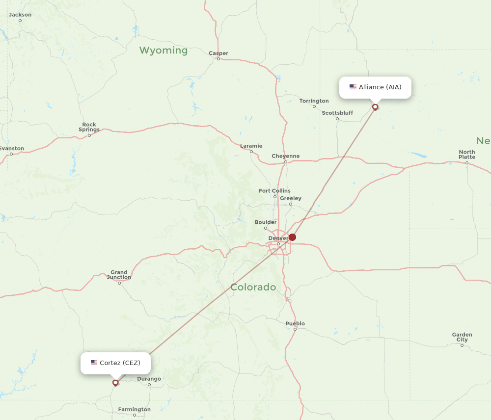 AIA to CEZ flights and routes map