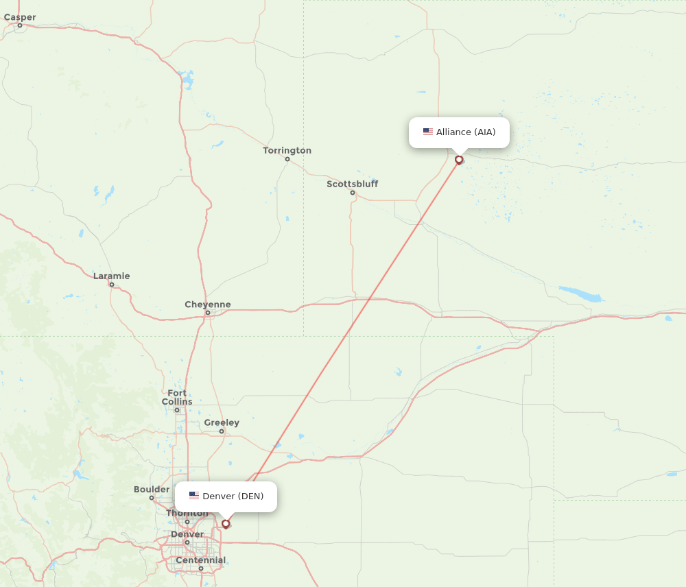Alliance - Denver route map and flight paths