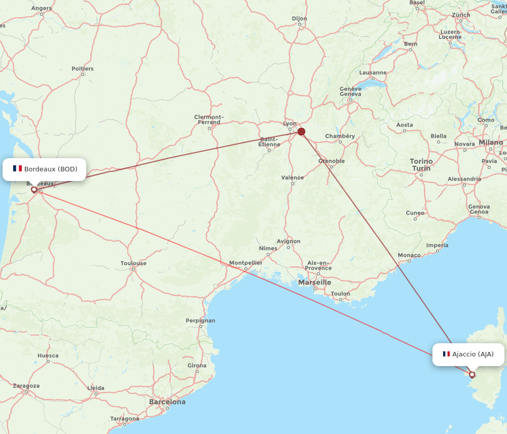 AJA to BOD flights and routes map